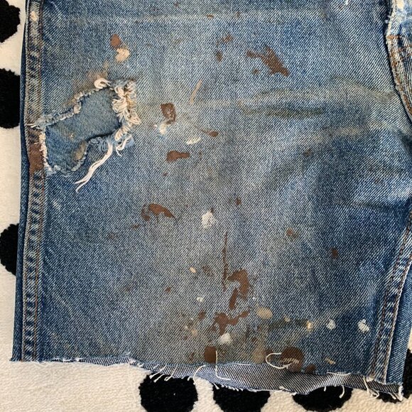 Vintage Distressed Paint Splattered Jorts Marks Work Warehouse Jean Shorts - Picture 3 of 11